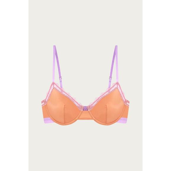 NEW DORA LARSEN cydney lace trim underwire bra in apricot/rose - Main Image